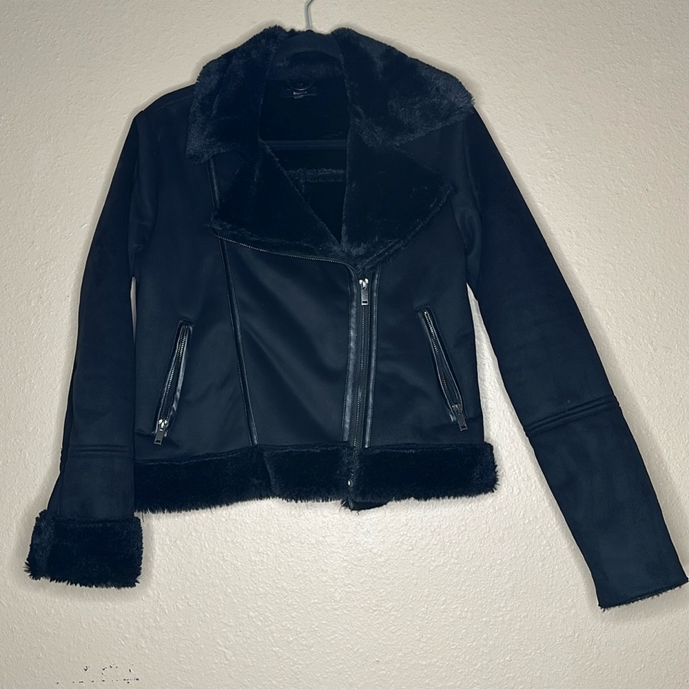 Black, faux fur, and suede jacket, new without tags